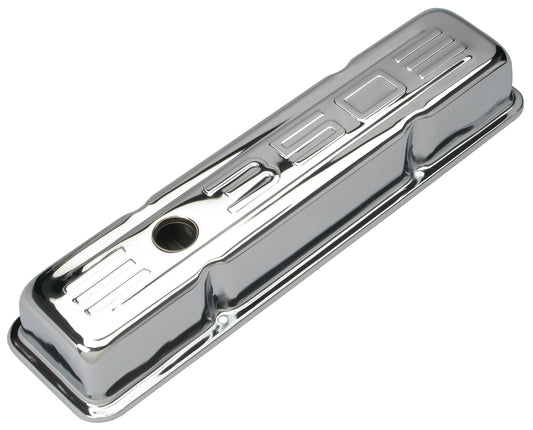 Trans-Dapt Performance 350 In. C.I.D. Logo Design Valve Covers; Short; 1958-1986 Sb Chevy 350- Chrome 9842