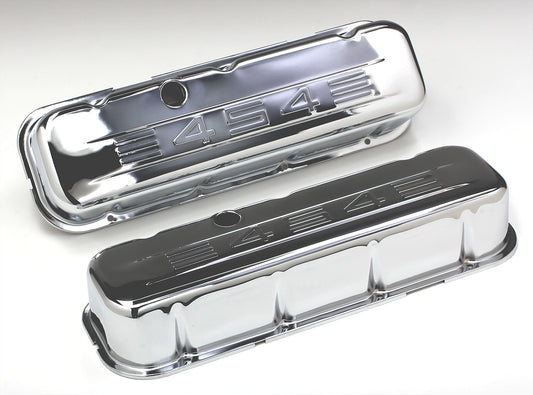 Trans-Dapt Performance 454 In. C.I.D. Logo Design Valve Covers; Tall; 1965-2000 Bb Chevy 454- Chrome 9843