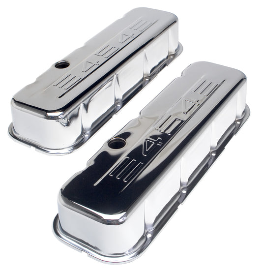 Trans-Dapt Performance 454 In. C.I.D. Logo Design Valve Covers; Tall; 1965-2000 Bb Chevy 454- Chrome 9843