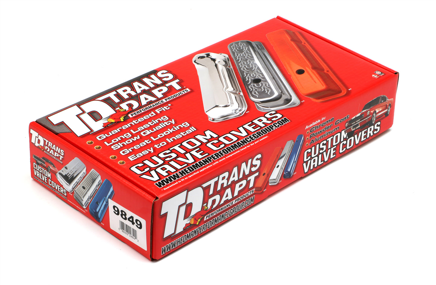Trans-Dapt Performance Chevy 350 Logo Tall Orange Powder Coated Valve Covers 9849