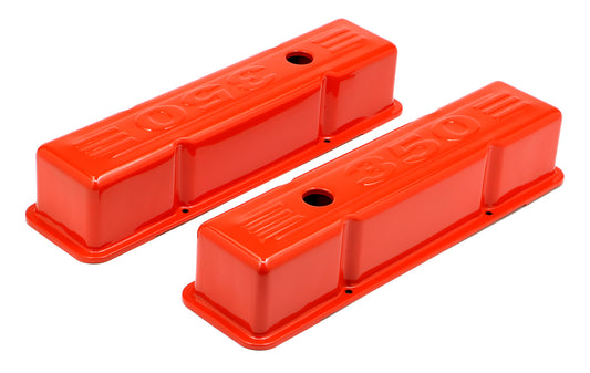 Trans-Dapt Performance Chevy 350 Logo Tall Orange Powder Coated Valve Covers 9849