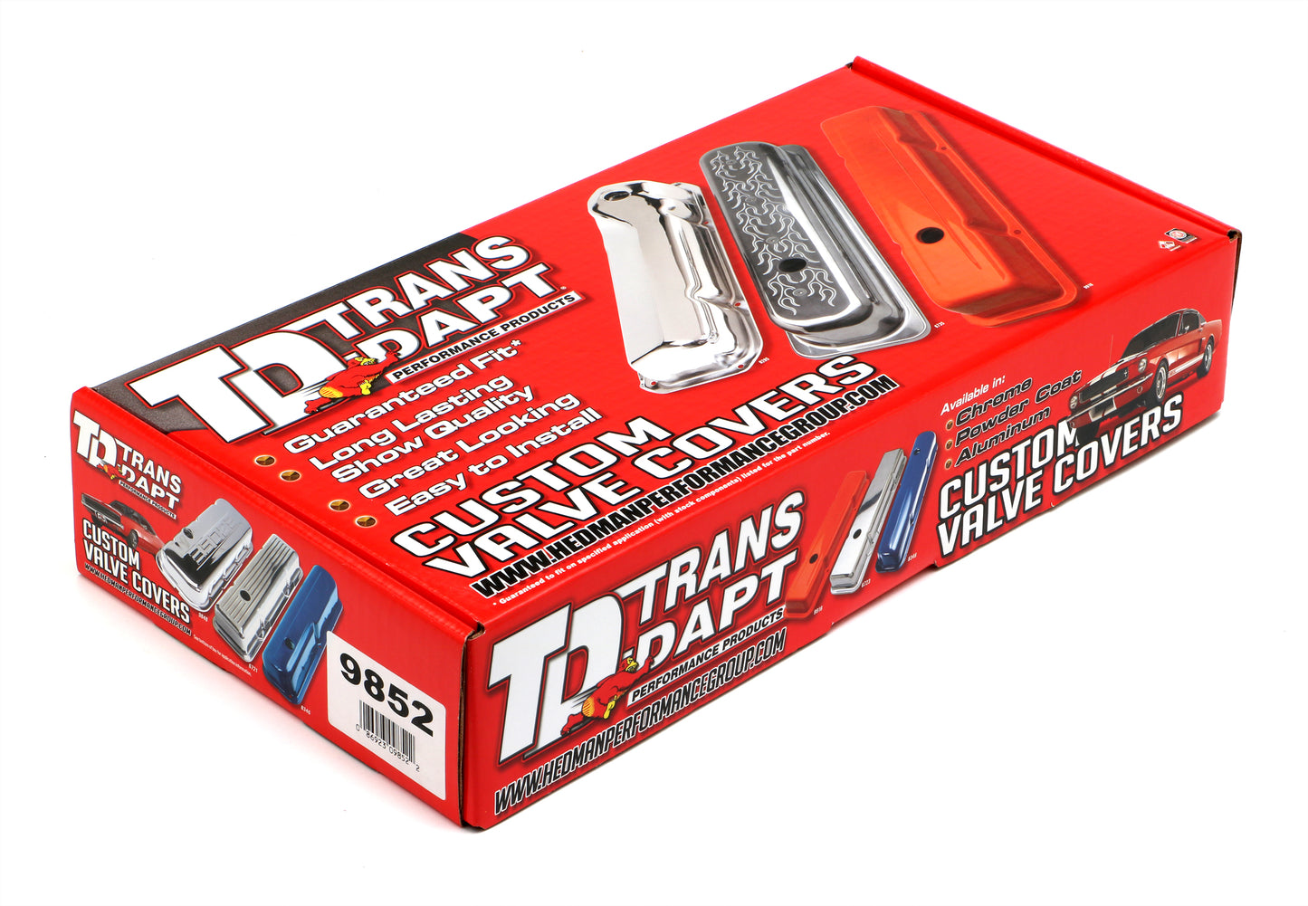 Trans-Dapt Performance Chevy 350 Logo Short Orange Powder Coated Valve Covers 9852