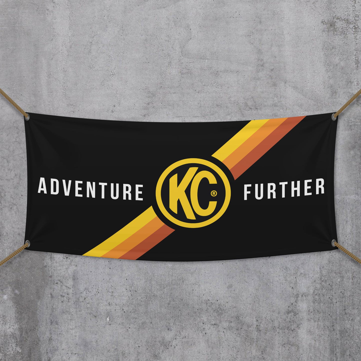 KC HiLiTES 36 inchx72 inch KC Banner - Adventure Further - Outdoor - Black / Yellow KC Logo 99021