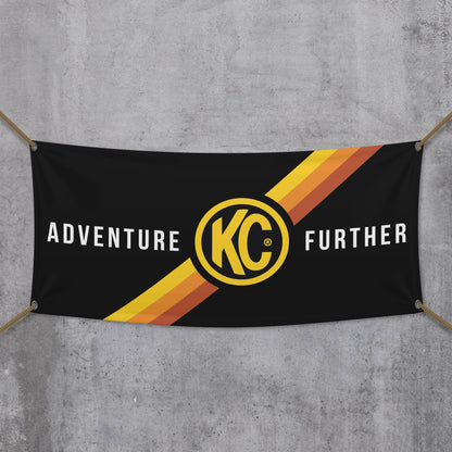 KC HiLiTES 36 inchx72 inch KC Banner - Adventure Further - Outdoor - Black / Yellow KC Logo 99021