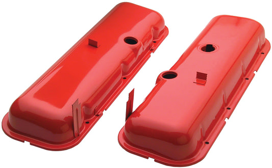 Trans-Dapt Performance O.E.M Reproduction Style Valve Covers; Short; 1965-72 Bb Chevy- Chevy Orange Powder Coated 9917