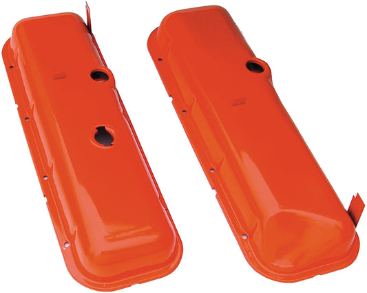 Trans-Dapt Performance O.E.M Reproduction Style Valve Covers; Short; 1965-72 Bb Chevy (Recessed Corner)- Chevy Orange 9918