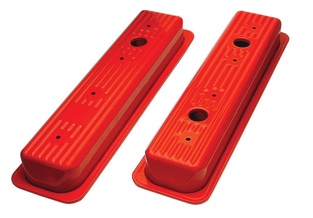 Trans-Dapt Performance O.E.M Reproduction Style Valve Covers; Short; 1987-99 Chevy 5.0/5.7L - Chevy Orange Powder Coated 9919