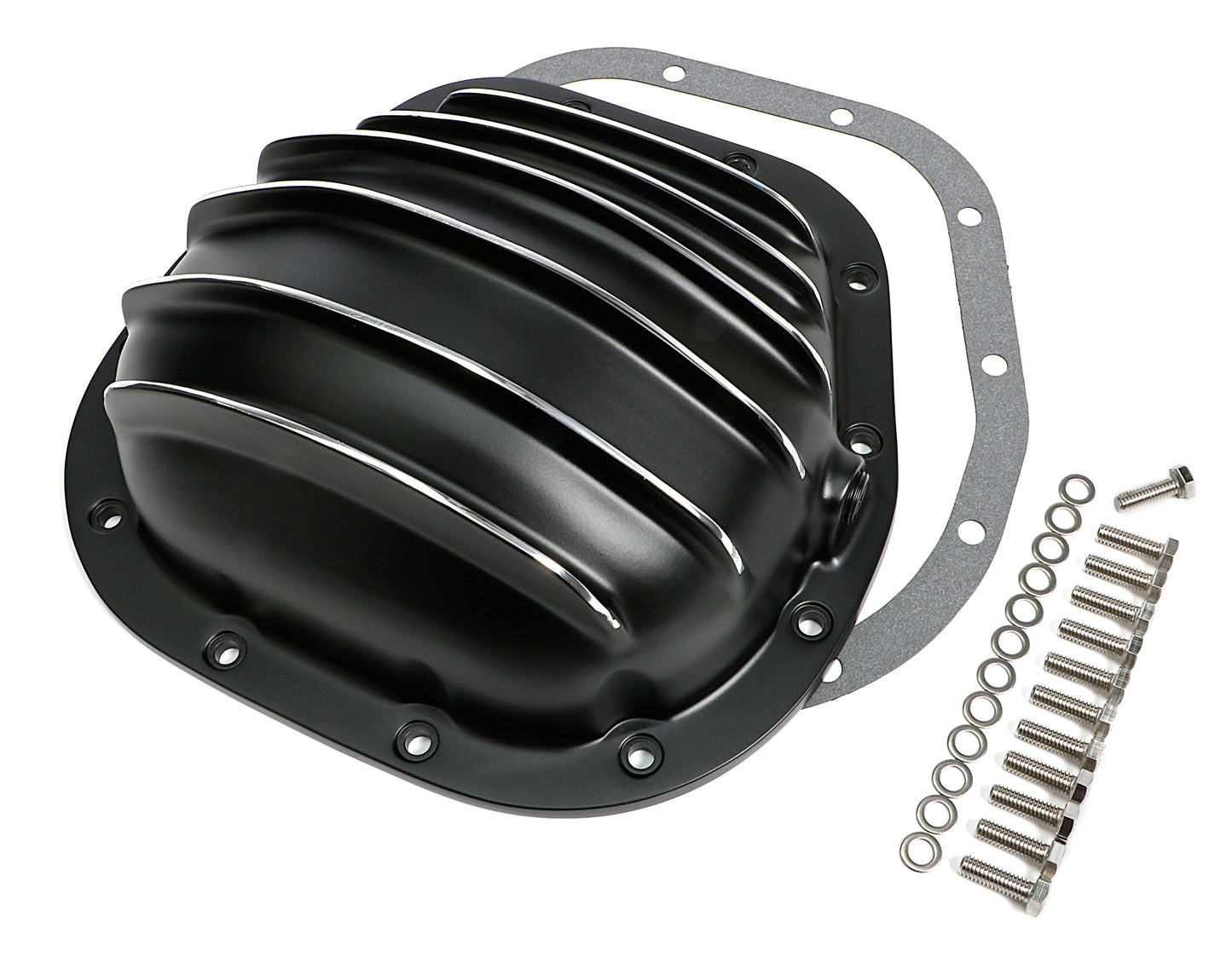Trans-Dapt Performance Sterling 12 Bolt Style Black Powder-Coated Aluminum Differential Cover With Polished Fins 9940