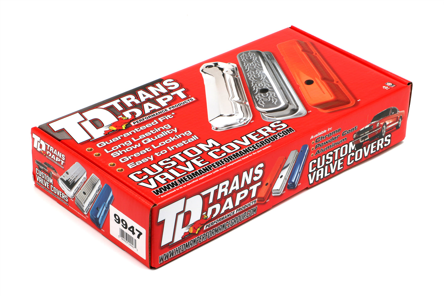Trans-Dapt Performance Chevy 327 Logo Tall Orange Powder Coated Valve Covers 9947