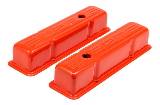 Trans-Dapt Performance Chevy 327 Logo Tall Orange Powder Coated Valve Covers 9947
