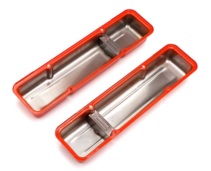 Trans-Dapt Performance Chevy 283-400 Short Orange Powder Coated Baffled Valve Covers 9979