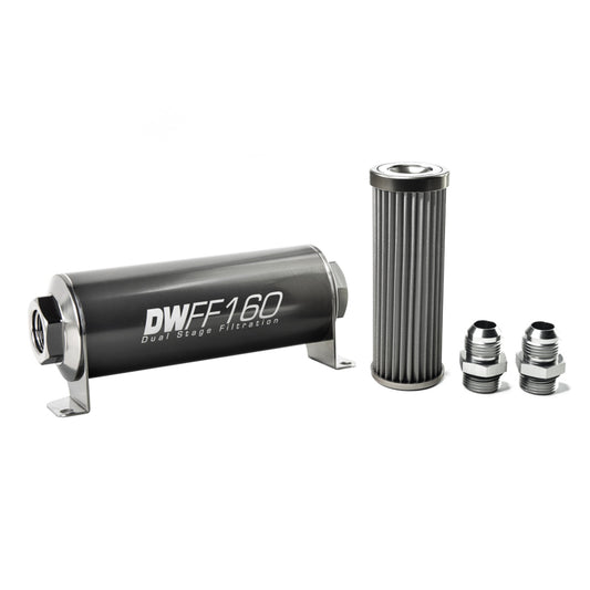 Deatschwerks In-line fuel filter element and housing kit, stainless steel 40 micron, -10AN, 160mm. Universal DEW-8-03-160-040K-10