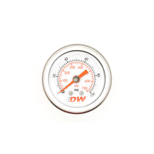 Deatschwerks Mechanical fuel pressure gauge. 1/8 NPT. 0-100 psi. 1.5" diameter. White face DEW-6-01-G