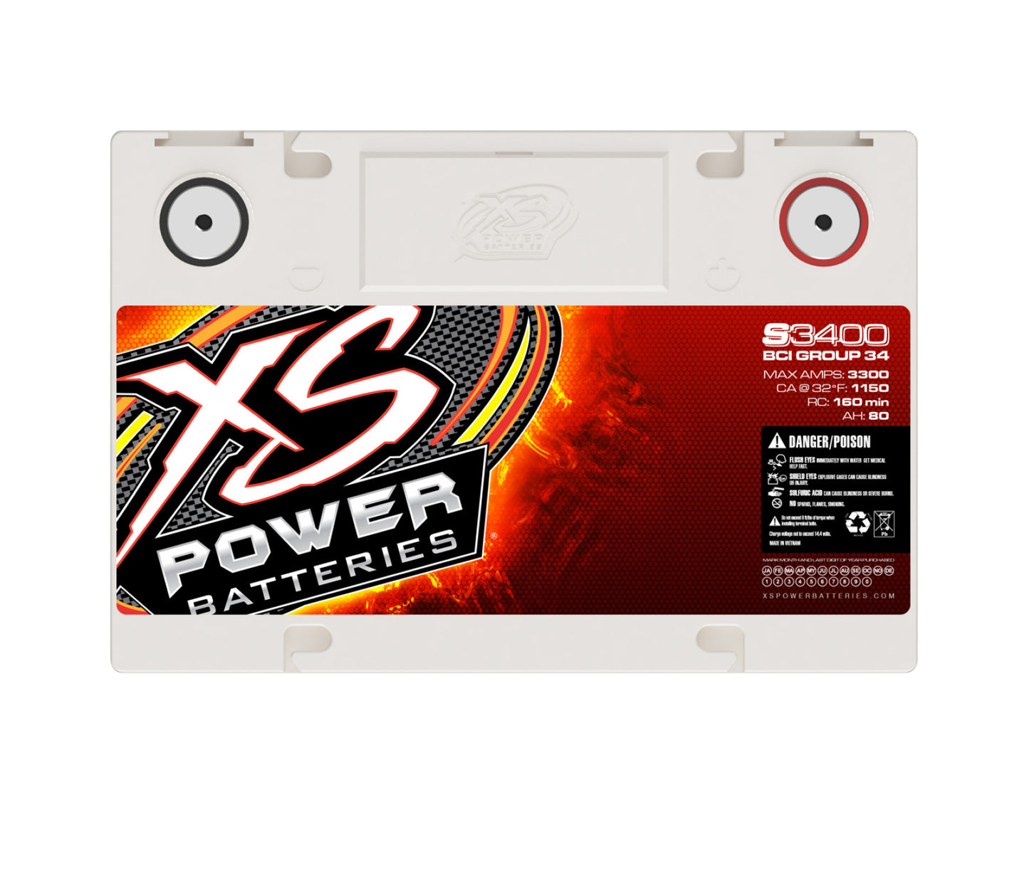XS Power Batteries 12V AGM S Series Batteries - Automotive Terminals Included 3300 Max Amps S3400