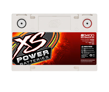 XS Power Batteries 12V AGM S Series Batteries - Automotive Terminals Included 3300 Max Amps S3400