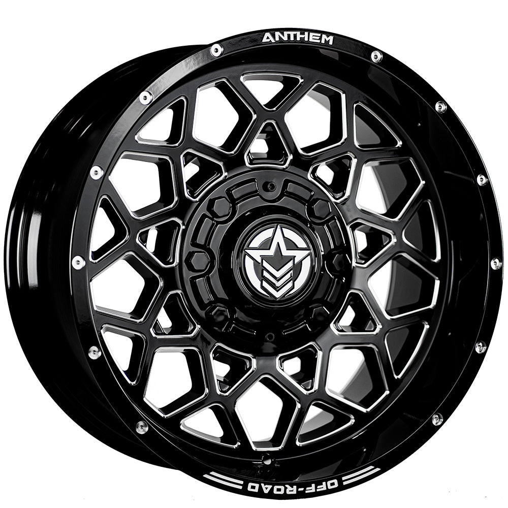 Avenger Off Road Wheels Gloss Black Milled Edges 18x9 6x5.5 6 Lug 18 Offset Anthem Off Road