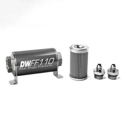 Deatschwerks In-line fuel filter element and housing kit, stainless steel 100 micron, -6AN, 110mm. Universal DEW-8-03-110-100K-6