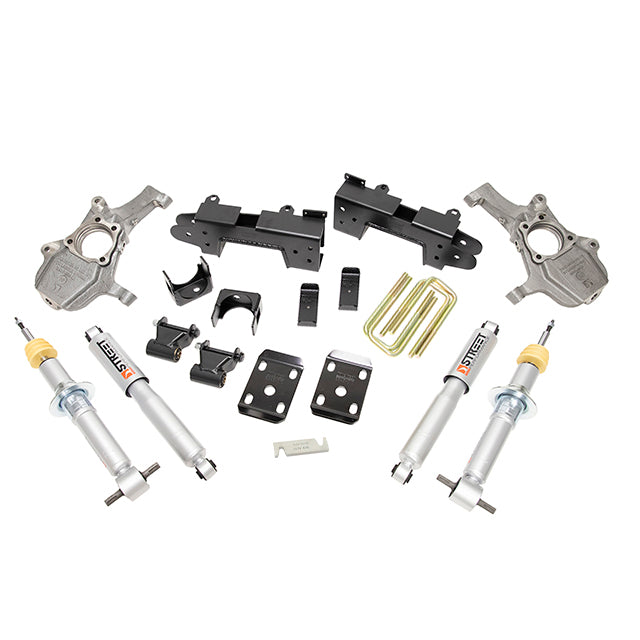 BELLTECH 1041SP LOWERING KITS Front And Rear Complete Kit W/ Street Performance Shocks 2019-2021 Silverado / Sierra (Dbl / Crew cab / Short bed) 2 in.-4 in. F / 6 in. R 4x4