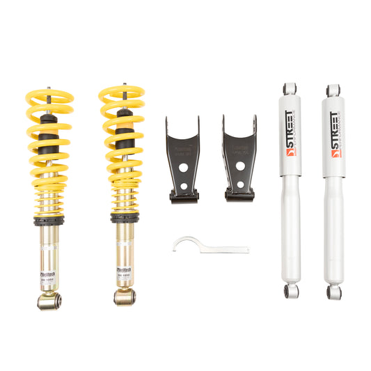 BELLTECH 13008 COILOVER KIT Factory Preset Fixed Damping 0-3 in. Height Adjustable Drop 2004-2013 Ford F150 (All Cabs) 2wd 0 in.-3 in. Drop (fixed dampening) 04-13 Ford F150 (All Cabs) 4wd 0 in.-4 in. Drop
