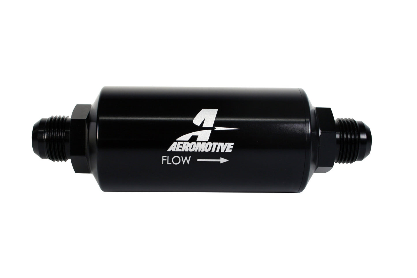 Aeromotive Filter, In-Line, 100-m Stainless Mesh Element, AN-10 Male, Bright-Dip Black, 2" OD 12389