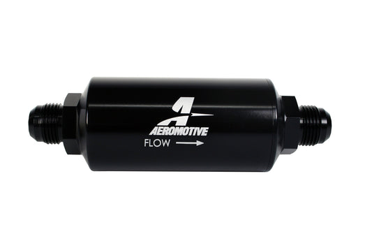 Aeromotive Filter, In-Line, 100-m Stainless Mesh Element, AN-10 Male, Bright-Dip Black, 2" OD 12389