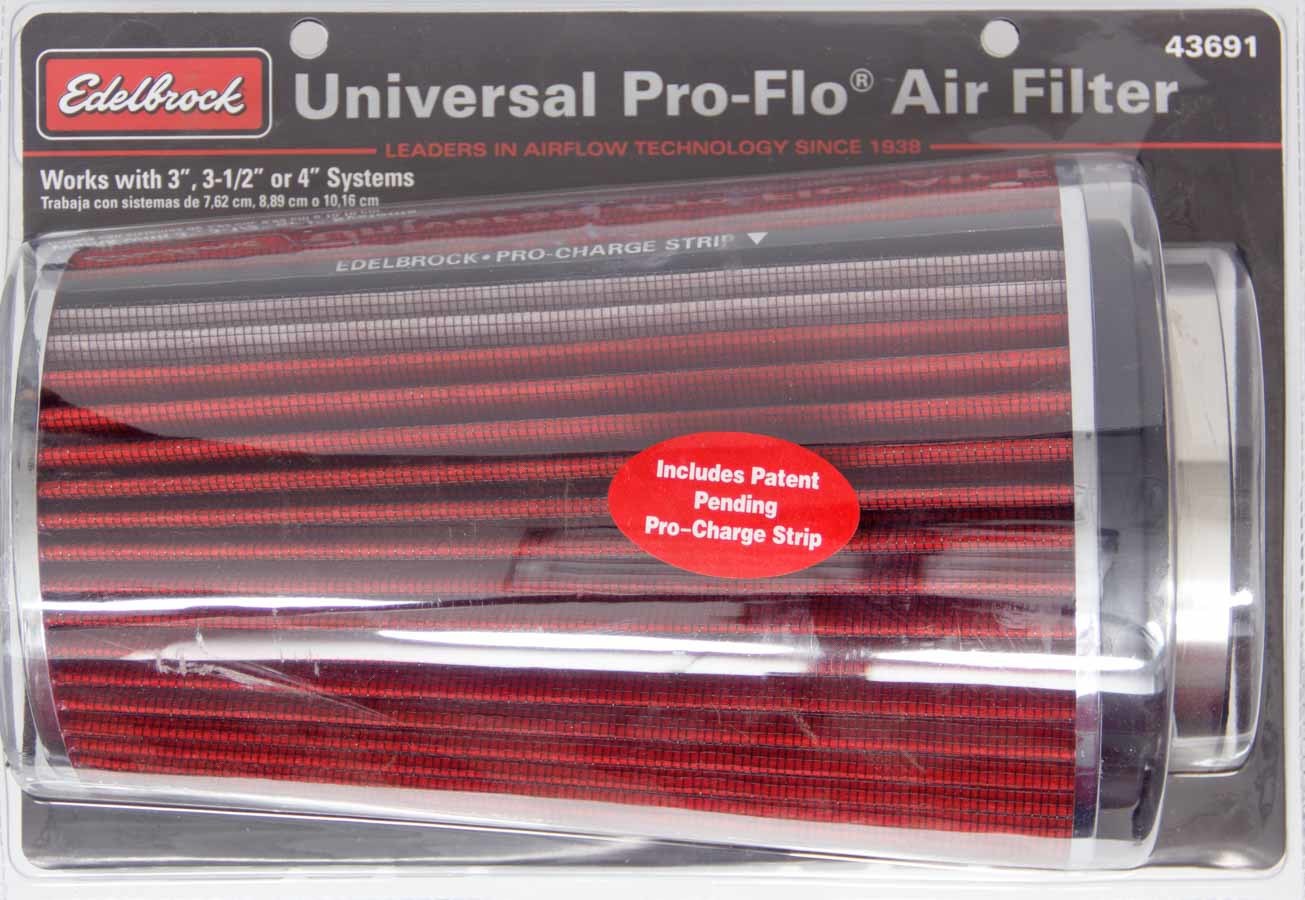 EDELBROCK Pro-Flo Air Filter Cone 10.5 Tall Red/Chrome 43691