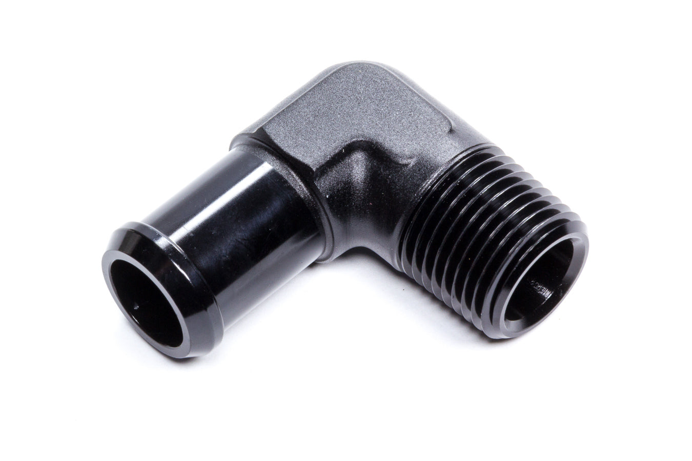 EDELBROCK Hose End 90-deg 1/2npt to 3/4 Barb Black 8165