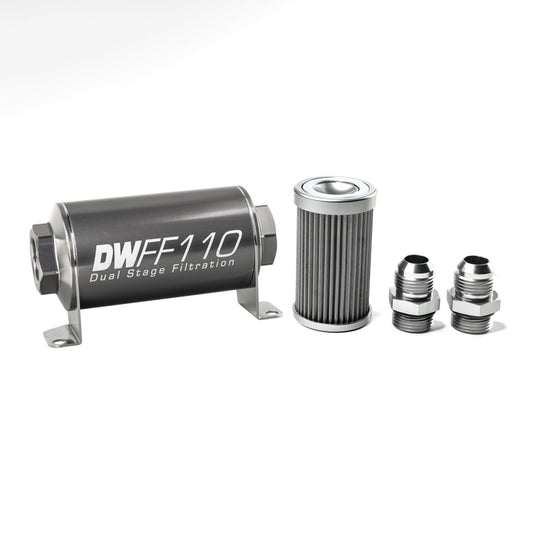 Deatschwerks In-line fuel filter element and housing kit, stainless steel 40 micron, -10AN, 110mm. Universal DEW-8-03-110-040K-10