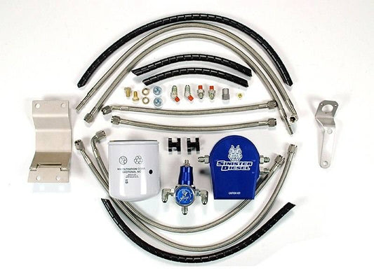 Sinister Diesel Regulated Fuel Return Kit For 1999-2003 Ford Powerstroke 7.3L W/ Integrated Fuel Filter. SD-FUELREG-7.3