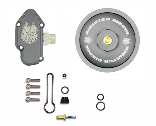 Sinister Diesel Blue Spring Kit With Billet Spring Housing (Gray) And Fuel Filter Cap For 2003-2007 Ford Powerstroke 6.0L SDG-6.0P-FB-03-01-20