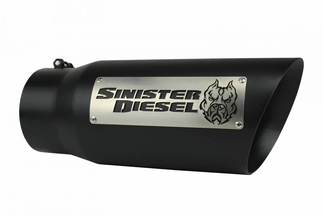 Sinister Diesel Dual Wall Exhaust Tip W/ Angle Cut 5" To 6" Black. SD-ETAC56B