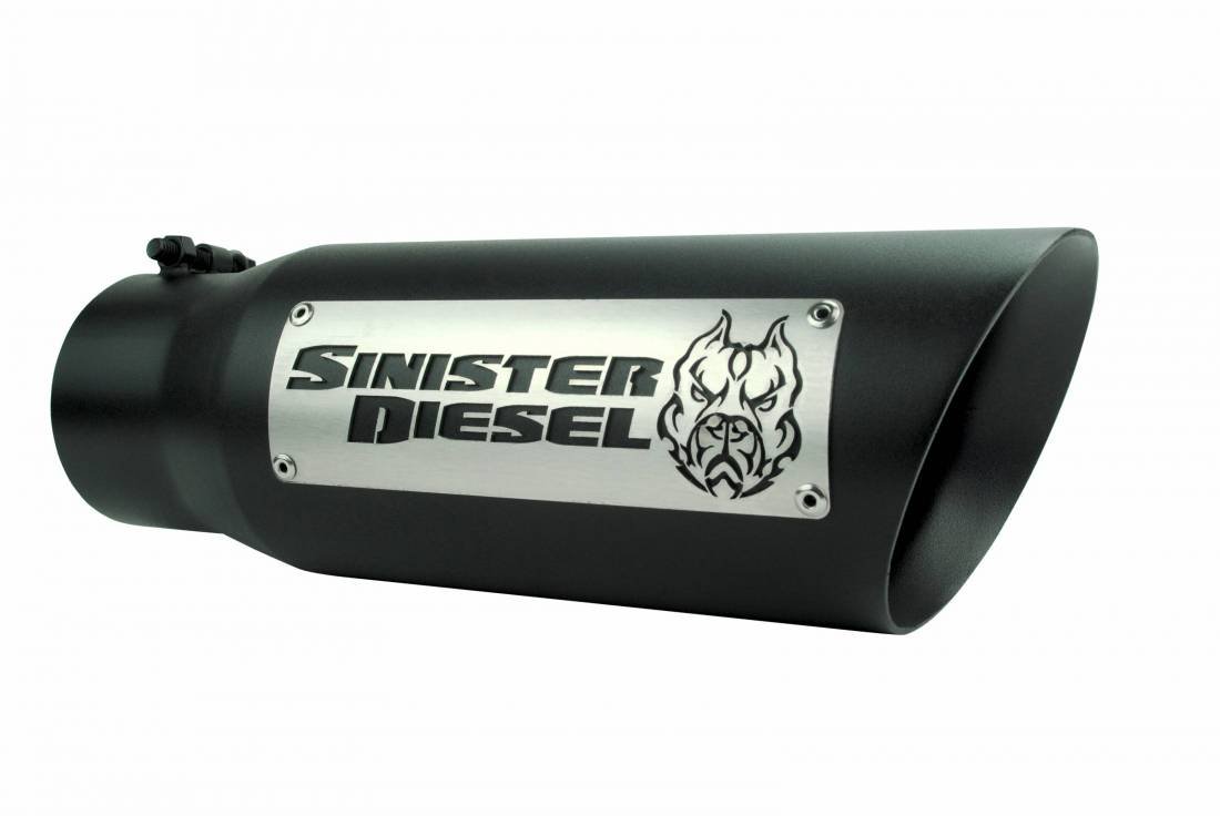 Sinister Diesel Dual Wall Exhaust Tip W/ Angle Cut 4" To 5" Black. SD-ETAC45B