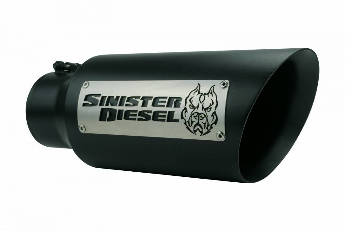 Sinister Diesel Dual Wall Exhaust Tip W/ Angle Cut 4" To 6" Black. SD-ETAC46B
