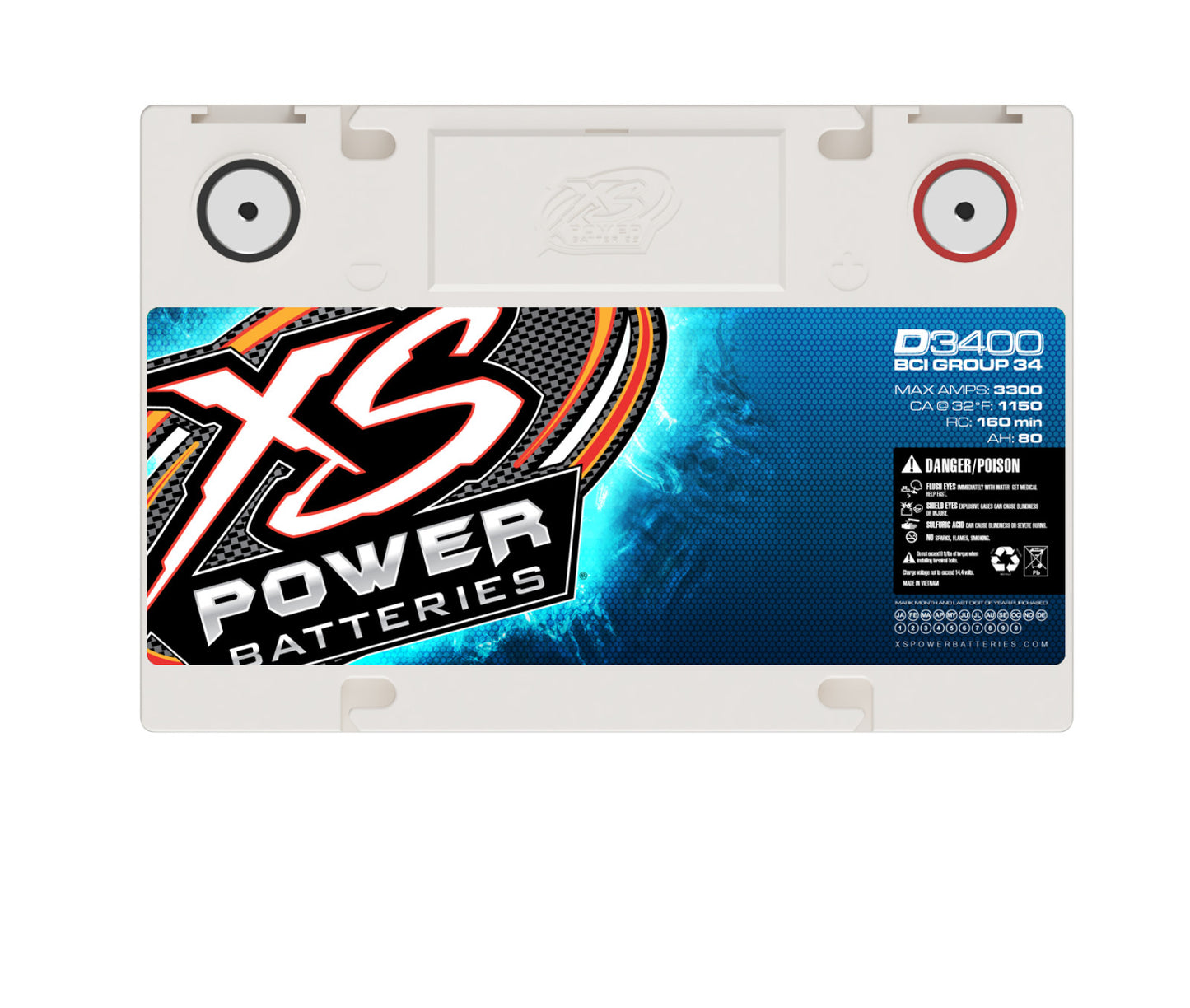 XS Power Batteries 12V AGM D Series Batteries - M6 Terminal Bolts Included 3300 Max Amps D3400
