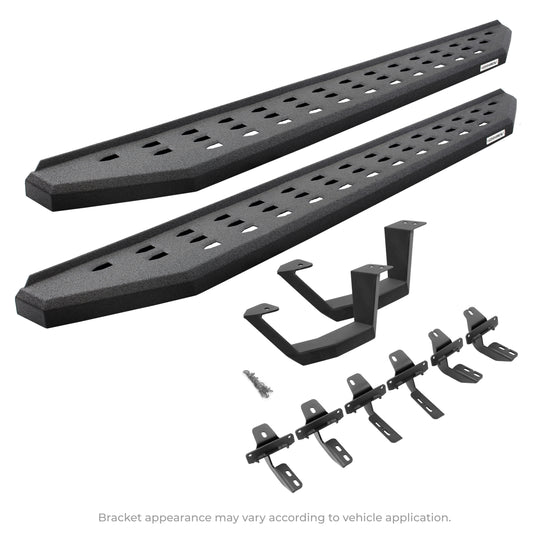 Go Rhino 6949274810T RB20 Running Boards With Mounting Brackets & 1 Pair Of Drop Steps Kit Protective Bedliner Coating
