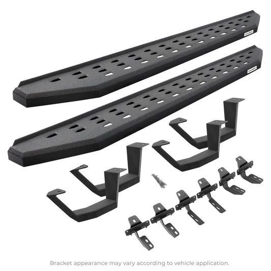 Go Rhino 6944298720T RB20 Running Boards With Mounting Brackets & 2 Pairs Of Drop Steps Kit Protective Bedliner Coating