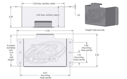 XS Power Batteries 545 Series Stamped Aluminum Side Mount Box with no Window 514