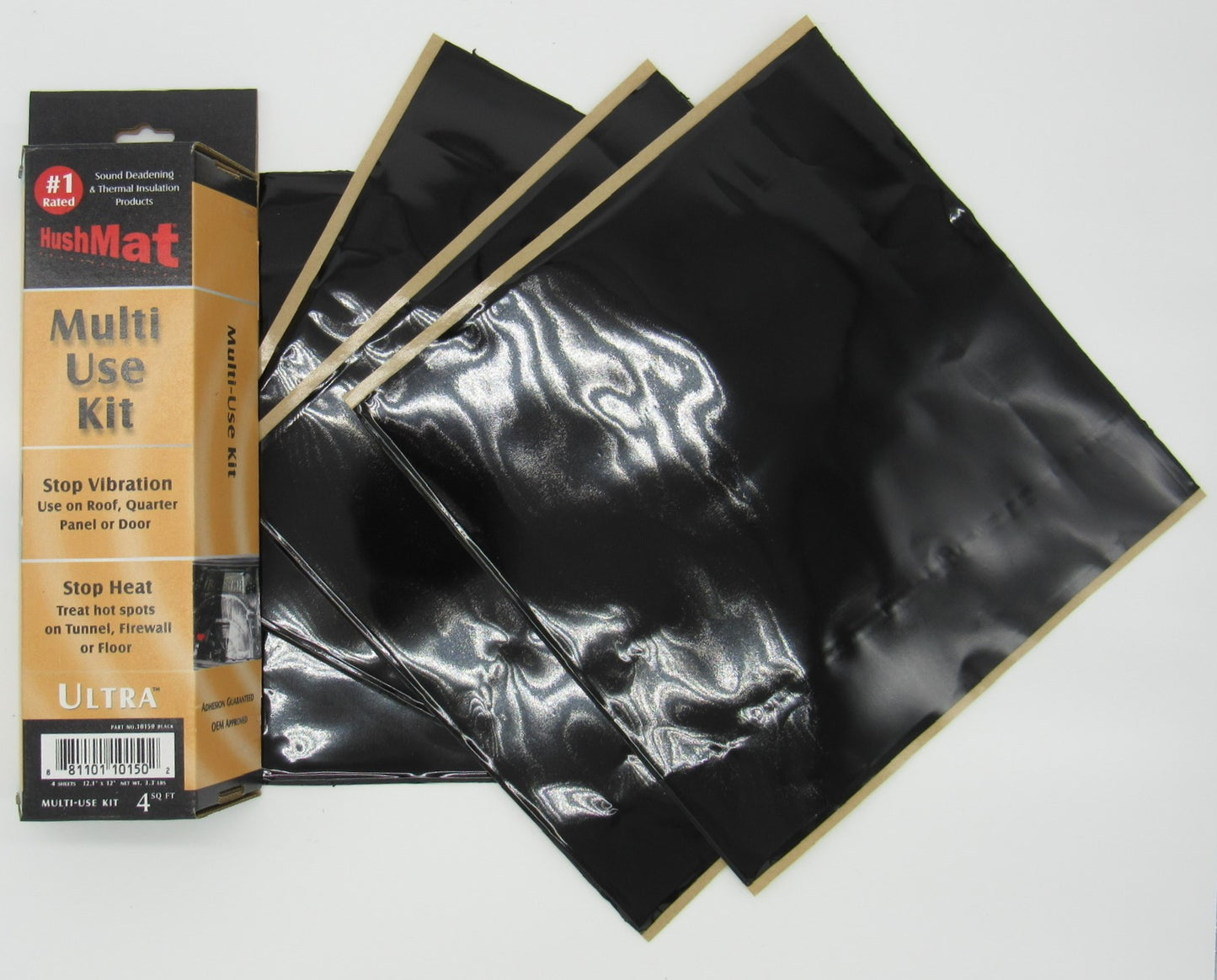 Hushmat Multi Use Kit - Stealth Black Foil with Self-Adhesive Butyl-4 Sheets 12inx11in ea 3.7 sq ft 10150