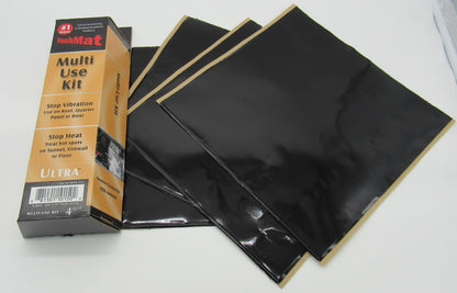 Hushmat Multi Use Kit - Stealth Black Foil with Self-Adhesive Butyl-4 Sheets 12inx11in ea 3.7 sq ft 10150