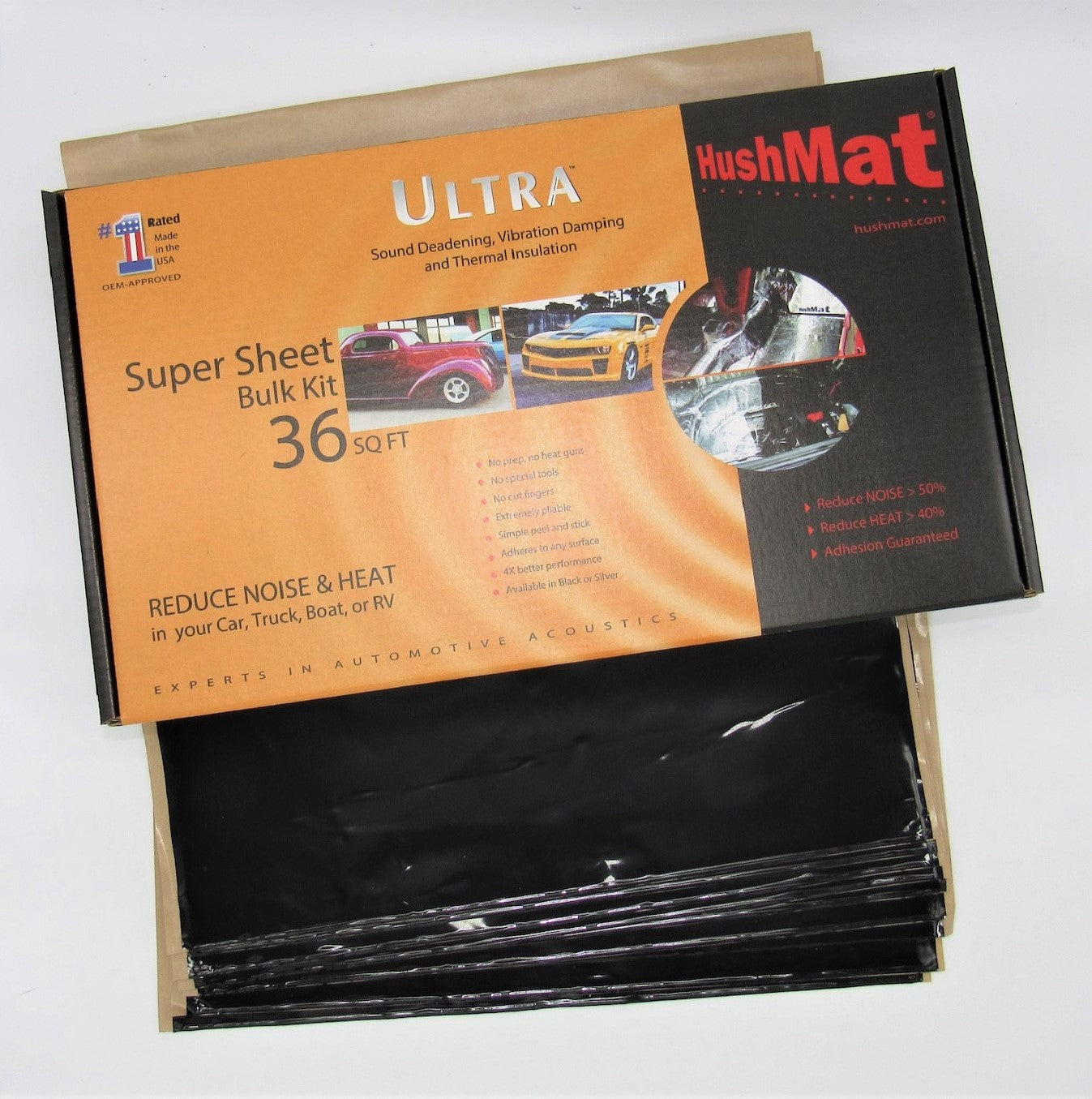 Hushmat Super Bulk Kit - Stealth Black Foil with Self-Adhesive Butyl-9 Sheets 18inx32in ea 36 sq ft 10800