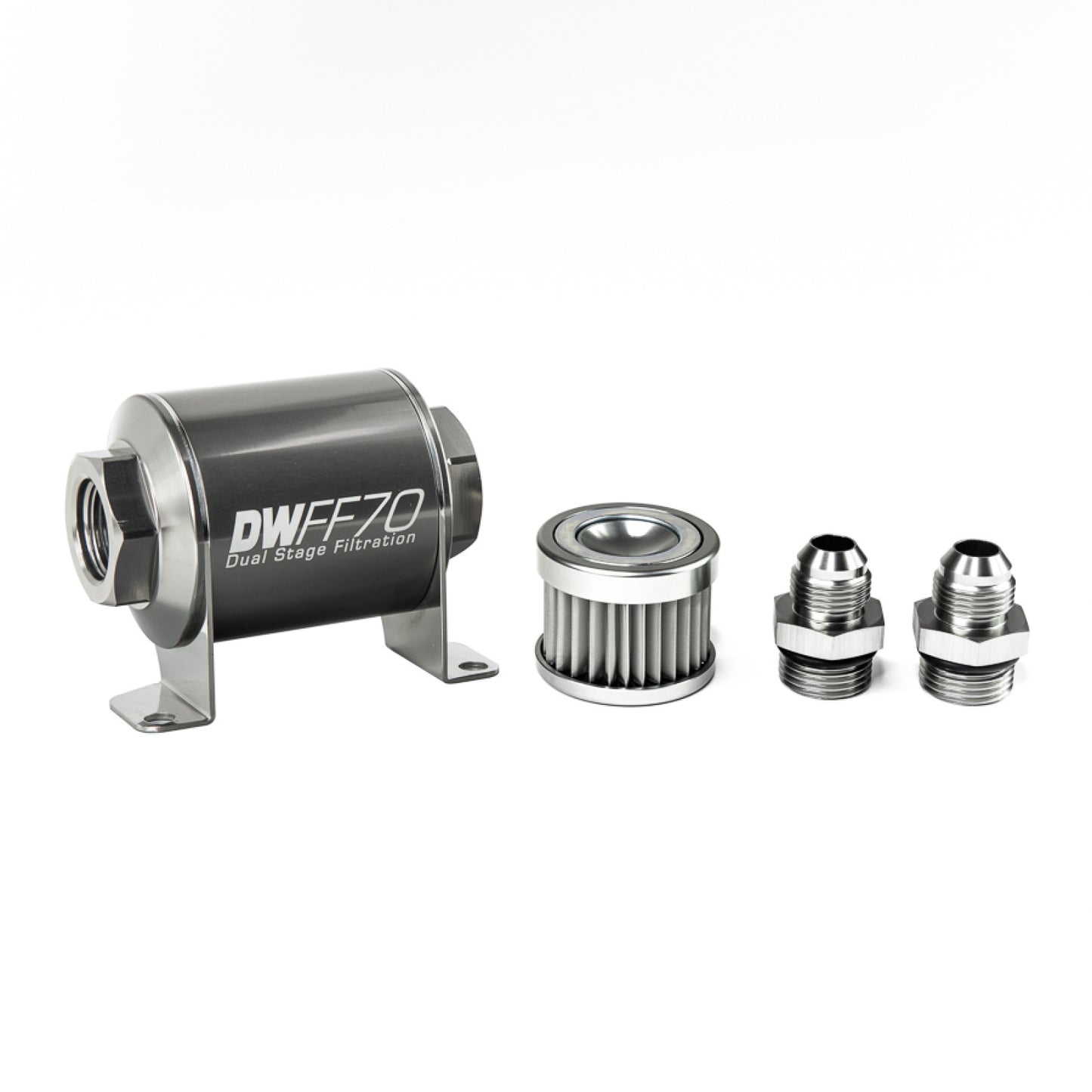 Deatschwerks In-line fuel filter element and housing kit, stainless steel 5 micron, -8AN, 70mm. Universal DEW-8-03-070-005K-8