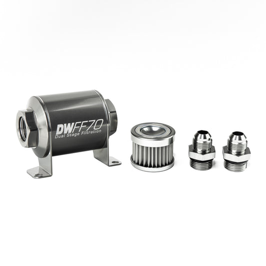 Deatschwerks In-line fuel filter element and housing kit, stainless steel 5 micron, -8AN, 70mm. Universal DEW-8-03-070-005K-8