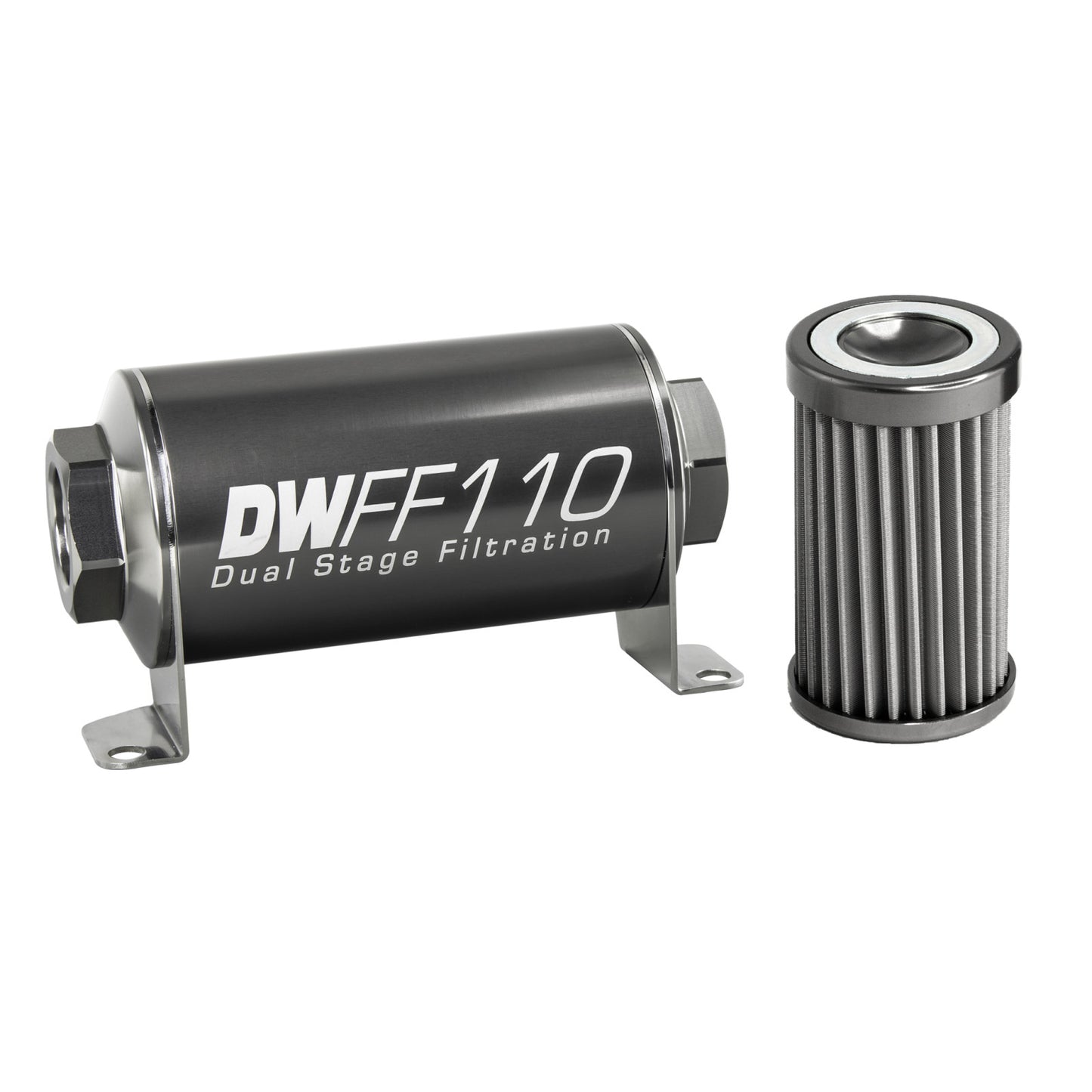 Deatschwerks In-line fuel filter element and housing kit, stainless steel 40 micron, -10AN, 110mm. Universal DEW-8-03-110-040K