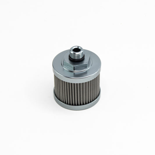 Deatschwerks Fuel pump pre-filter, SS, 6AN, 100 micron, universal. Fits DW in-line fuel pump PN 9-250 DEW-8-01-06100