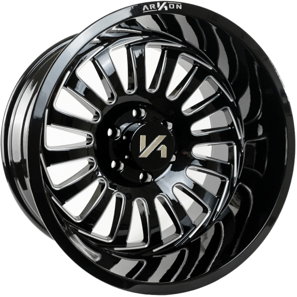 Alexander Off Road Wheels Gloss Black Milled Edges 22x12 Right 8x6.5 -51 125.5mm