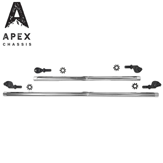 Apex Chassis Heavy Duty 1 Ton Tie Rod & Drag Link Assembly in Polished Aluminum Fits: 07-18 Jeep Wrangler JK JKU Rubicon Sahara Sport. Note this NO-FLIP kit fits vehicles with a lift of 3.5 inches or less