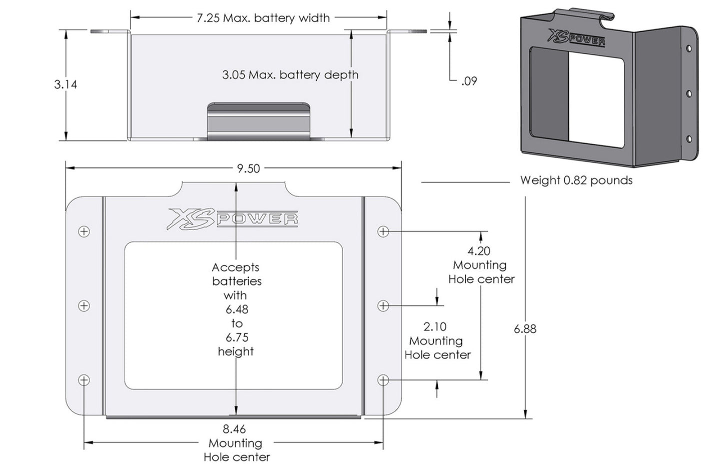 XS Power Batteries 680 Series and XP750 Stamped Aluminum Side Mount Box with Window 511