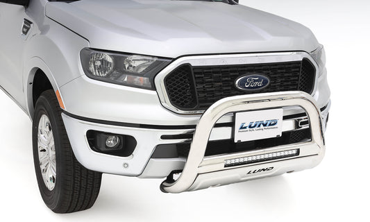 Lund 47021206 Polished Stainless Steel Bull Bar With Integrated 20 Inch LED Light Bar For 2004-2022 Ford F-150