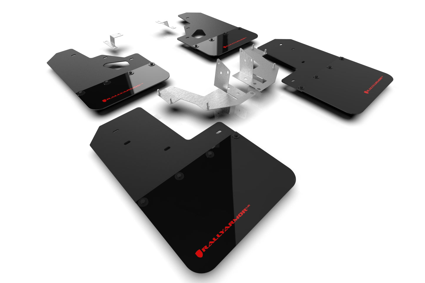 Rally Armor MF85-RR-PL-RD - 2021+ Ford Bronco With Factory Rock Rails And Plastic Rear Bumper - Black Mud Flap/Red Logo