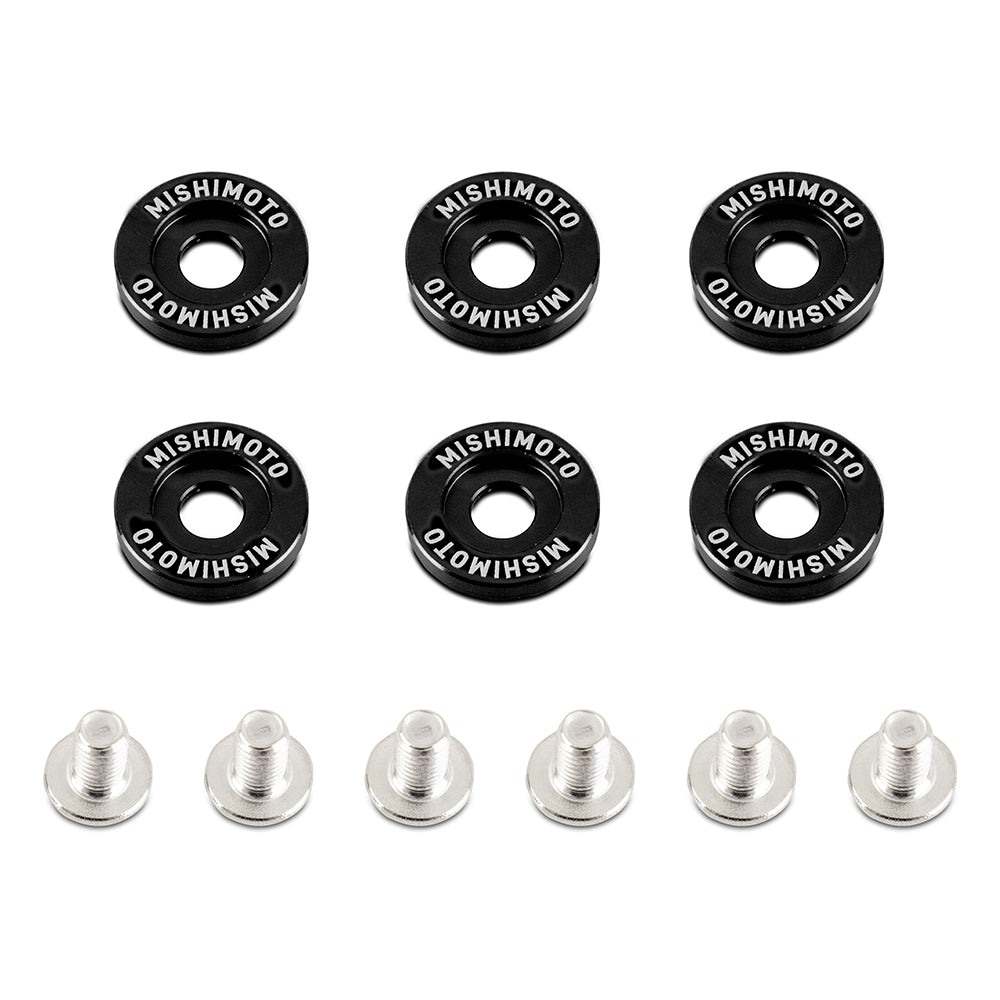 Mishimoto M6 X 1.0 Fender Washer and Bolt Kit, 20mm OD, 6 pcs, Black MMFW-LG-6BK